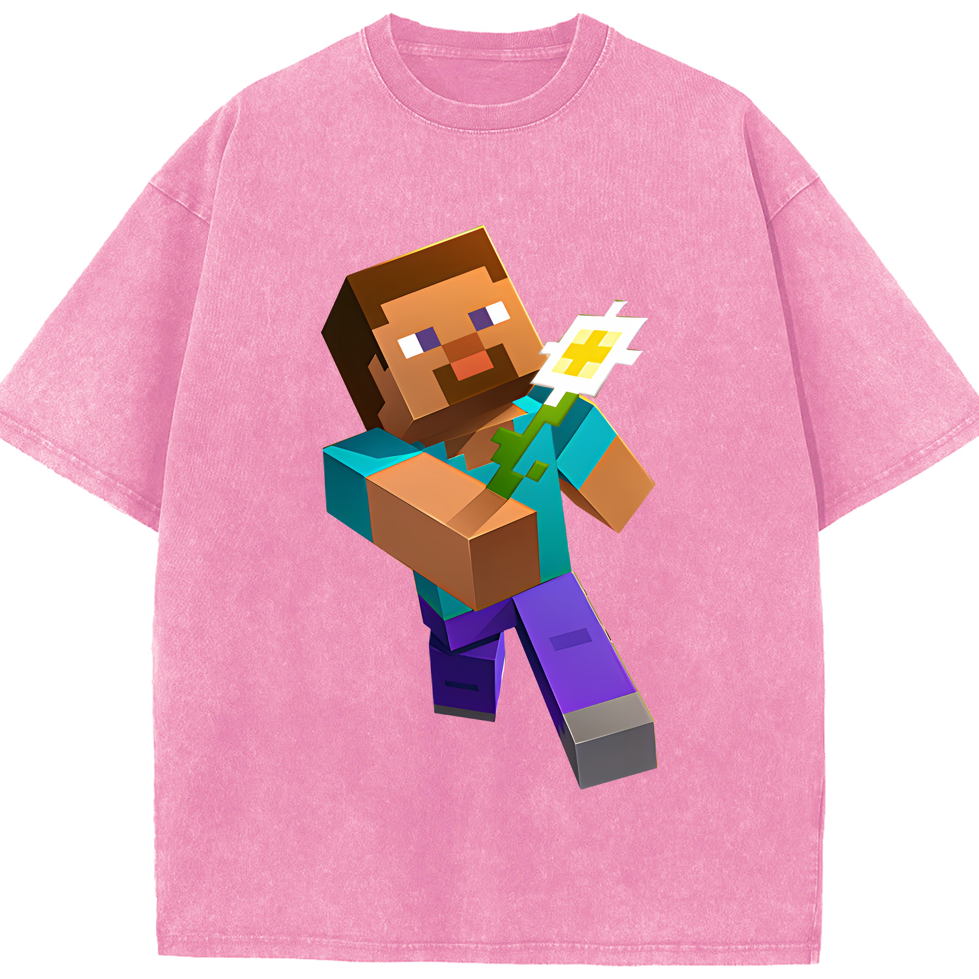 （画像用） マインクラフト ブロックの世界 Minecraft MC Block world 綿100% ヴィンテージ風 半袖Tシャツ（フロントプリント）